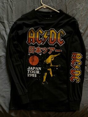 AC/DC Black Long Sleeve Tee with Red-Orange and Yellow Retro Logo